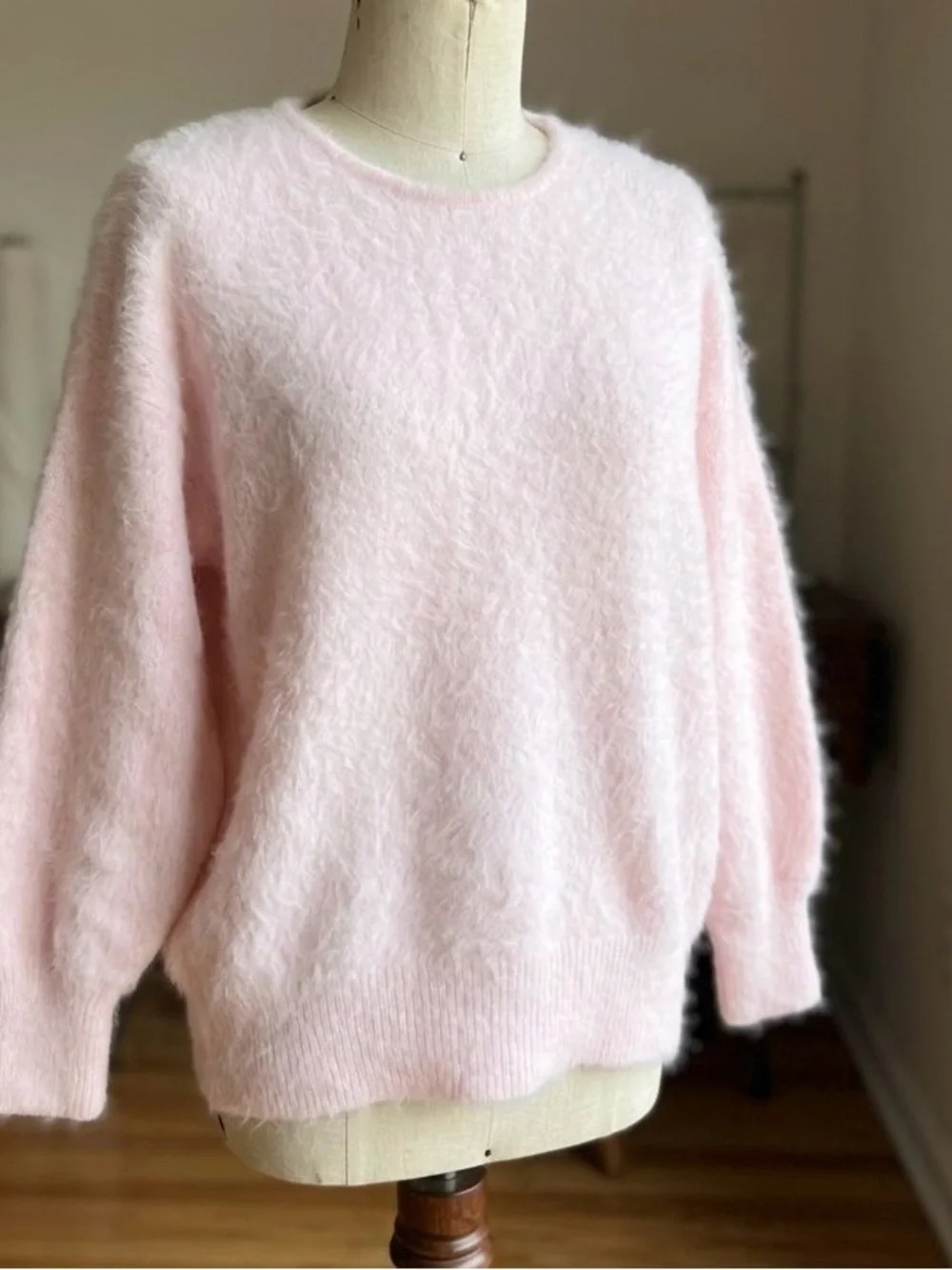 Light Pink Fuzzy Angora Crewneck Sweater Soft Girl Fluffy vintage coquette
